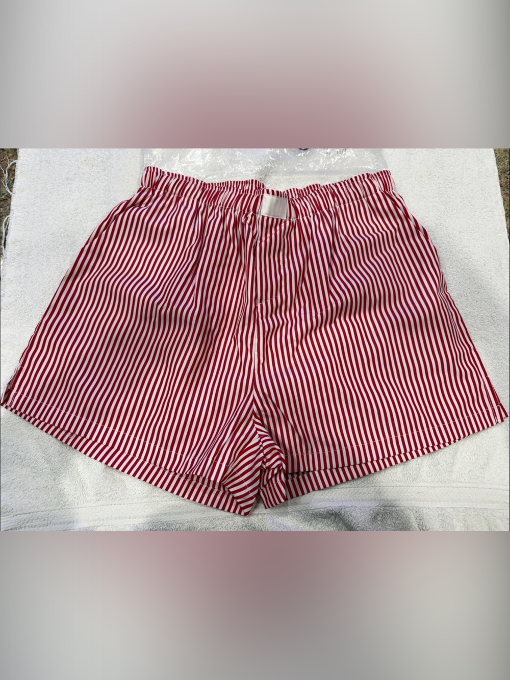 Brand new Red & White Striped Women's/Men’s boxer Shorts w/ pockets side & back